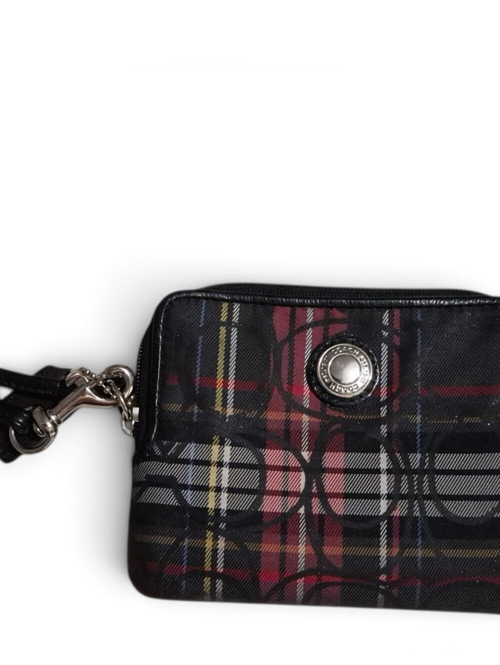 Coach Poppy Black and Red Plaid Wristlet
